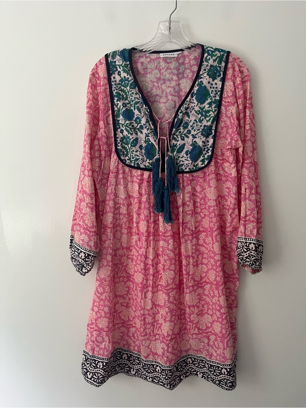 SZ Block Prints Tuckernuck Kitty Tassel Tunic Floral Hippie Boho Dress M